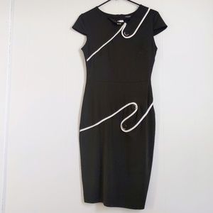 ACEVOG Black Dress with White Line Design